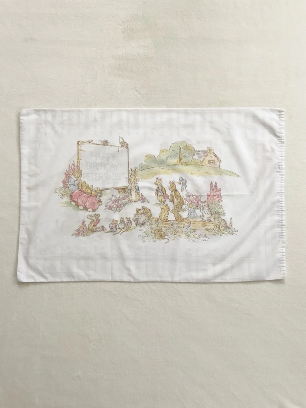 Vintage Cannon Peter Rabbit Birthday Pillowcase Beatrix Potter USA
